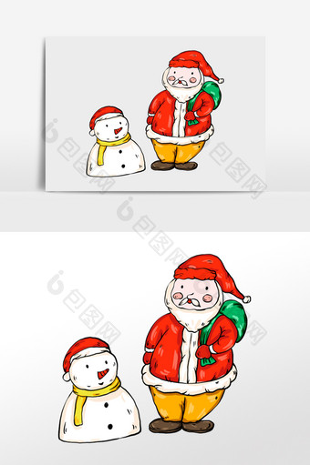 国潮风圣诞老人雪人图片