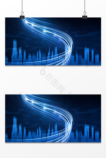 蓝色商务科技光效线条城市科技背景图片