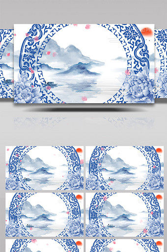 4K中国风青花瓷水墨丹青舞台背景AE模板图片