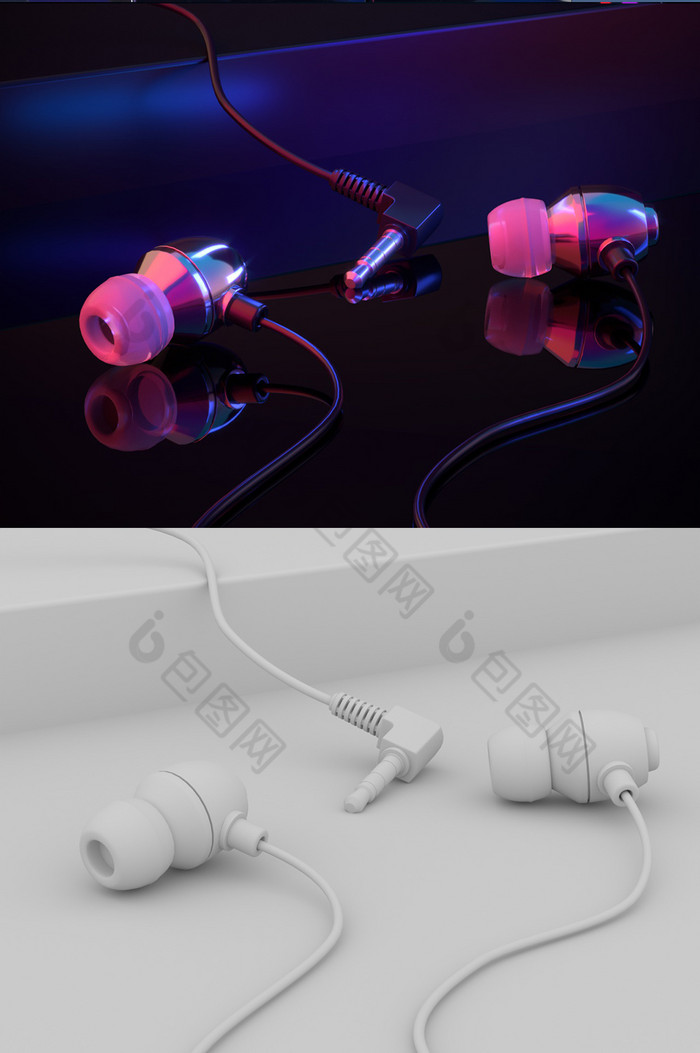 红蓝色酷炫耳机场景CR渲染C4D模型图片图片