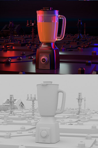 暗色调搅拌机场景cr渲染c4d模型