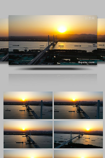 航拍日落余晖下的南京长江五桥贯通南北图片