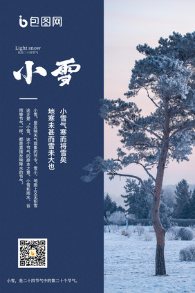 小雪节气图文蓝色松树简约海报