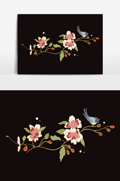 刺绣衣服花鸟纹饰纹样汉服纹饰荷花