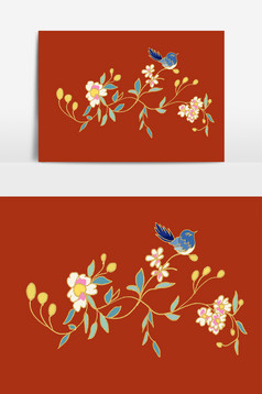 刺绣衣服花鸟纹饰纹样汉服纹饰荷花