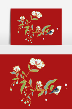 刺绣衣服花鸟纹饰纹样汉服纹饰荷花