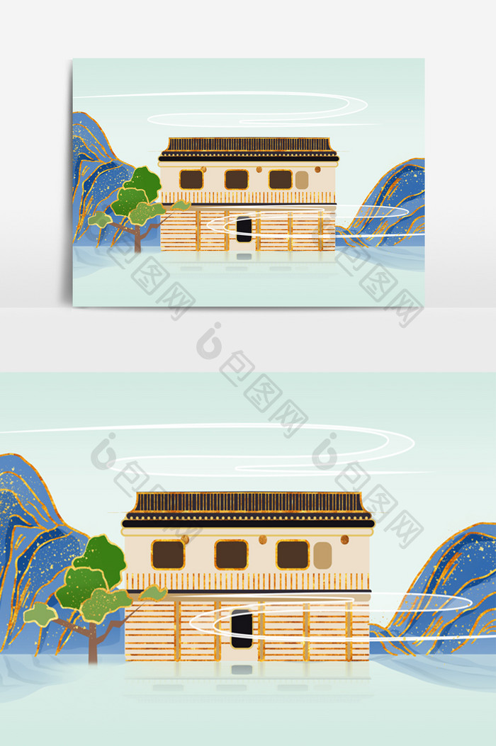 国潮鎏金菊儿胡同四合院