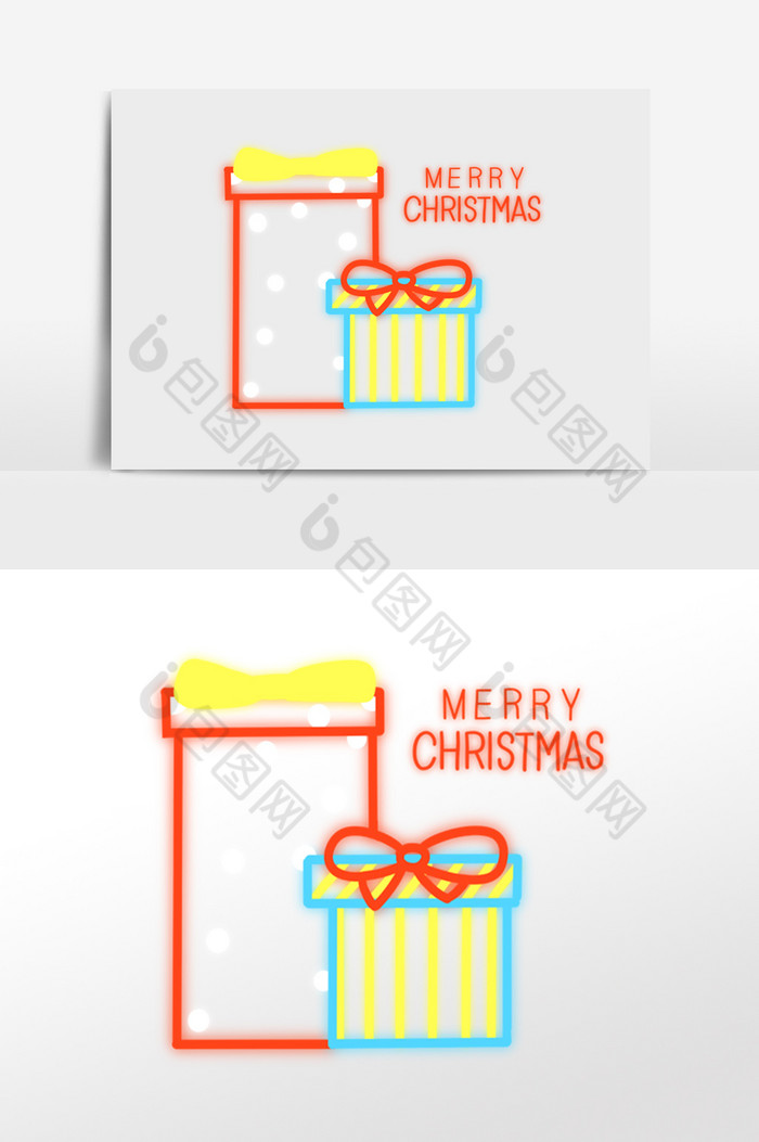 霓虹灯圣诞礼物礼物盒图片图片