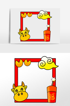 牛年小牛标志中式福牛新年快乐舞狮过新年的插画新年春节小牛鞭炮头像