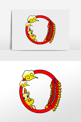 新年春节小牛鞭炮头像框