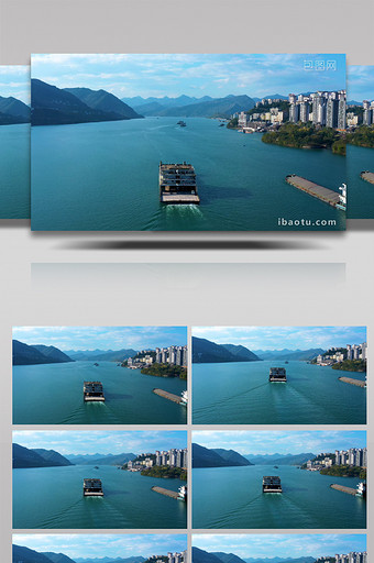 4K航拍长江水上大船航行向远方实拍视频图片