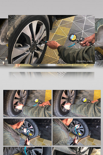 实拍汽车修理工测量轮胎胎压图片