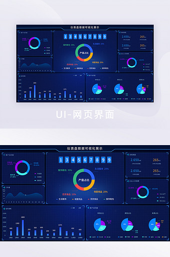 蓝色高端大气科技感数据可视化企业后台界面图片
