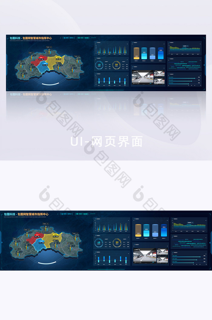 科技感深色智慧城市数据可视化超级大屏UI图片图片