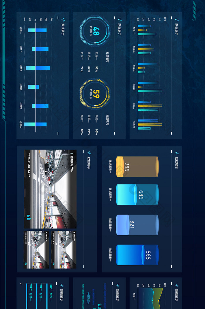 科技感深色智慧城市数据可视化超级大屏UI