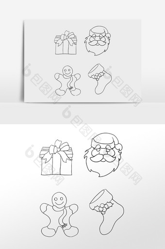 线描圣诞节礼物圣诞老人图片