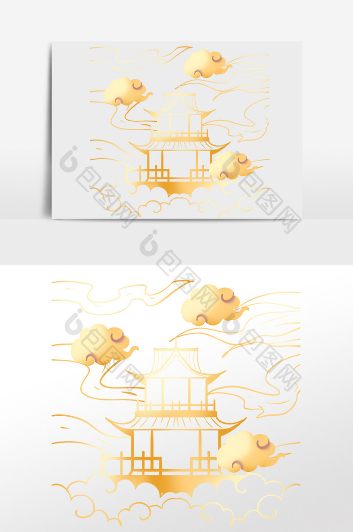 金色中式国潮祥云建筑