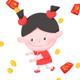 新年红包金币小女孩小动图GIF