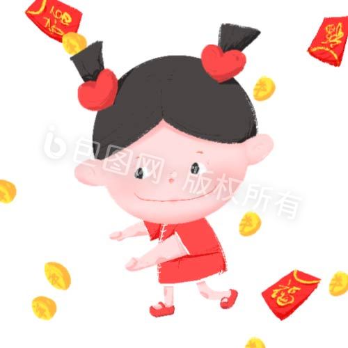 新年红包金币小女孩小动图GIF图片