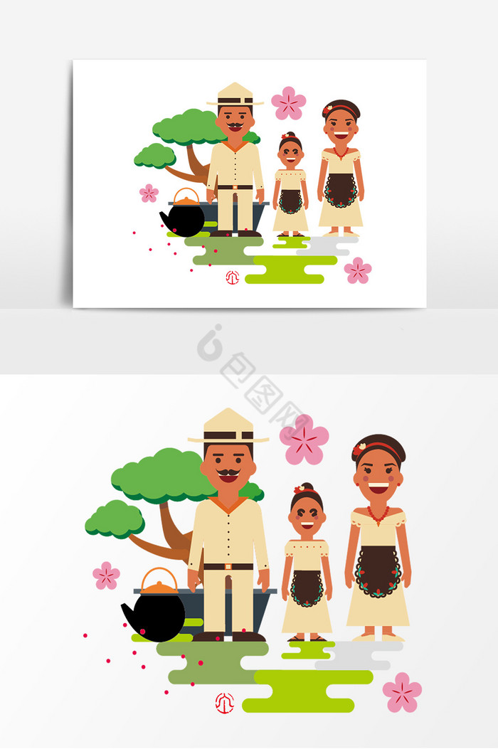 偏平异域风情泰国傣族插画图片