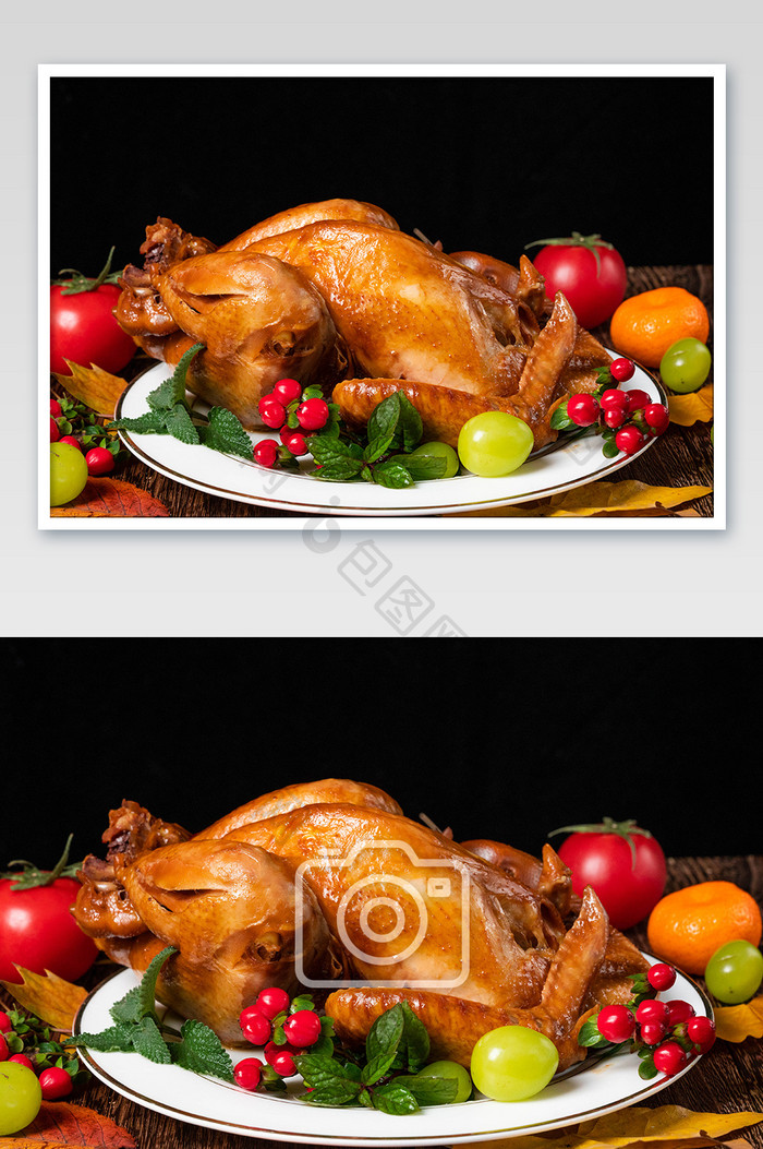 感恩节烤鸡食品摄影图
