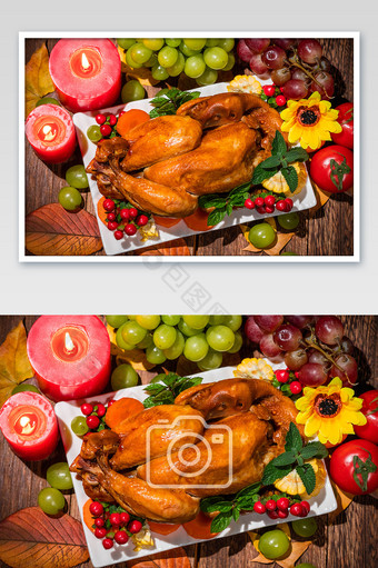 感恩节美食烤鸡摄影图图片