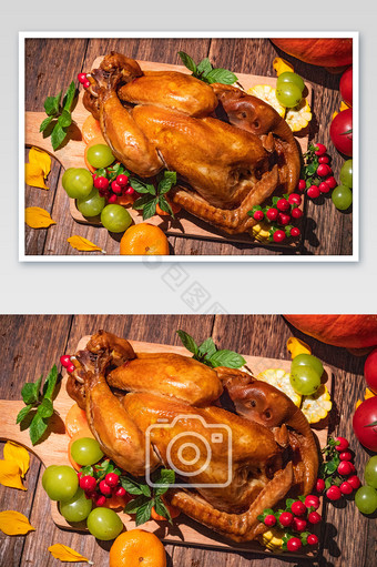 感恩节食品烤鸡摄影图图片