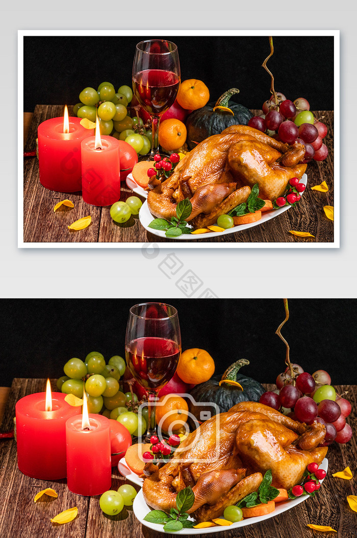 感恩节美食烤鸡葡萄水果