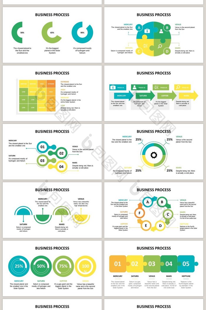 黄绿色商务40页图表合集PPT模板