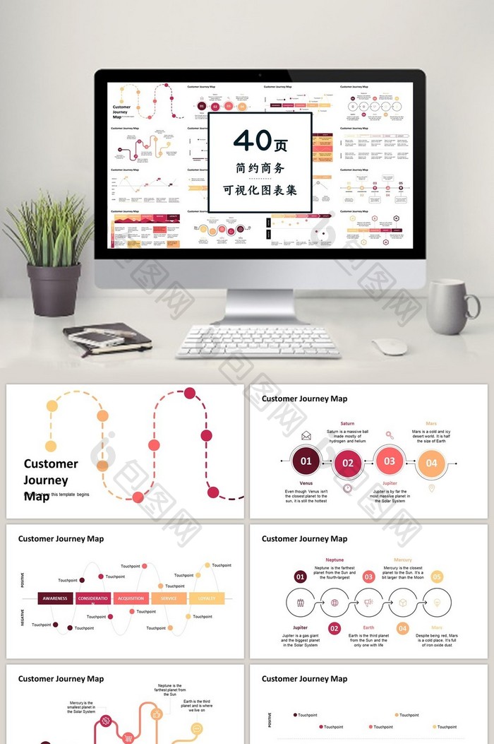 橙色线条商务40页图表合集PPT模板图片图片