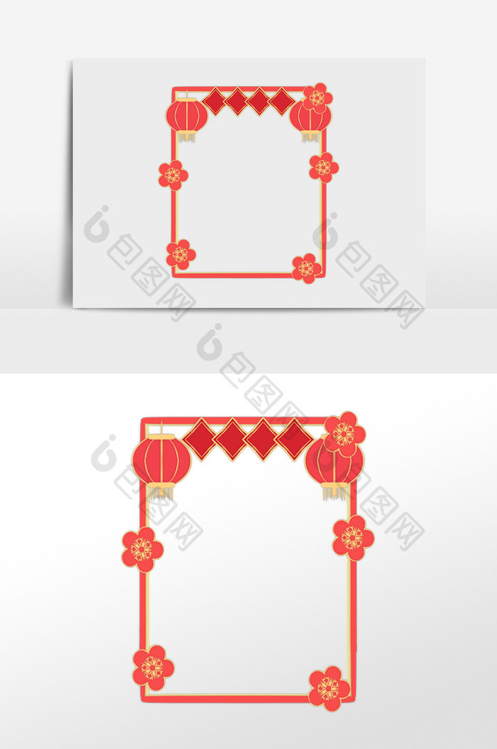 新年春节灯笼梅花边框
