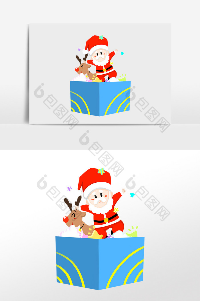 礼物盒中圣诞老人麋鹿图片图片