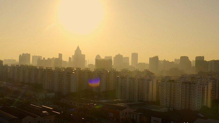 4K航拍苏州清晨城市日出视频素材