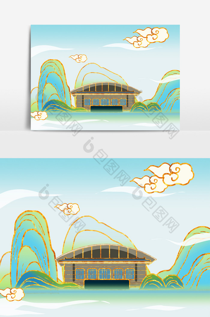 国潮鎏金秦岭兵马俑博物馆地标建筑