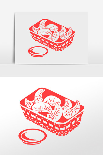 冬天冬至蒸饺饺子剪纸