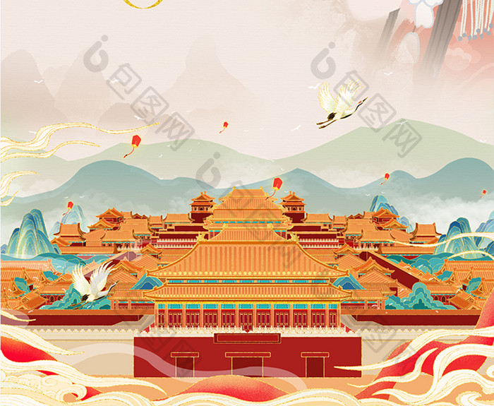 中国风上新了故宫综艺插画风格宣传海报