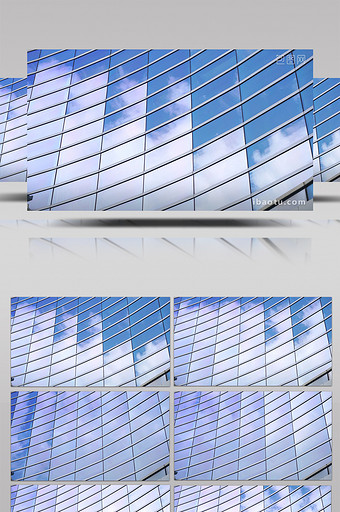 8K实拍建筑玻璃窗格反射天空蓝天白云延时图片