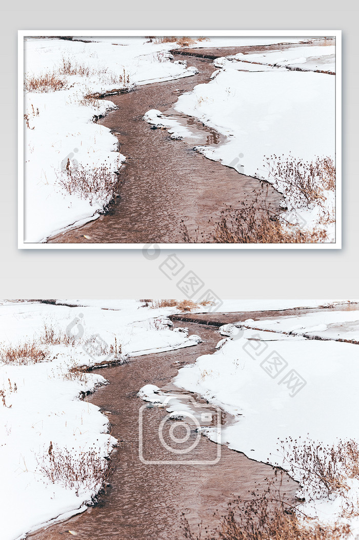 冬季大雪白雪覆盖的河流实拍摄影图