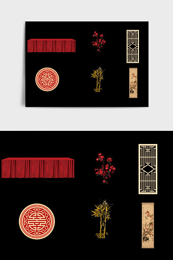 新中式大红色婚礼元素图片