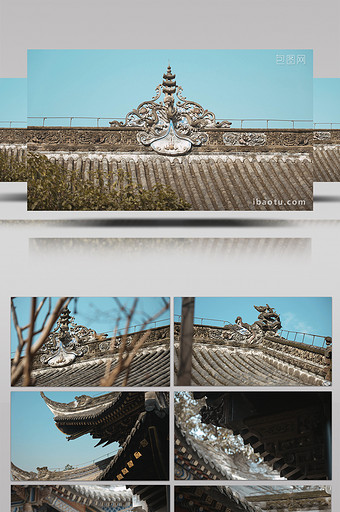寺庙古建筑屋檐雕塑装饰实拍图片