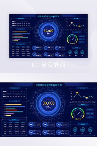 蓝色大气科技风数据可视化大屏网页UI界面图片