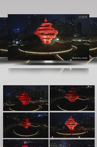 夜景航拍青岛五四广场地标建筑五月的风视频图片