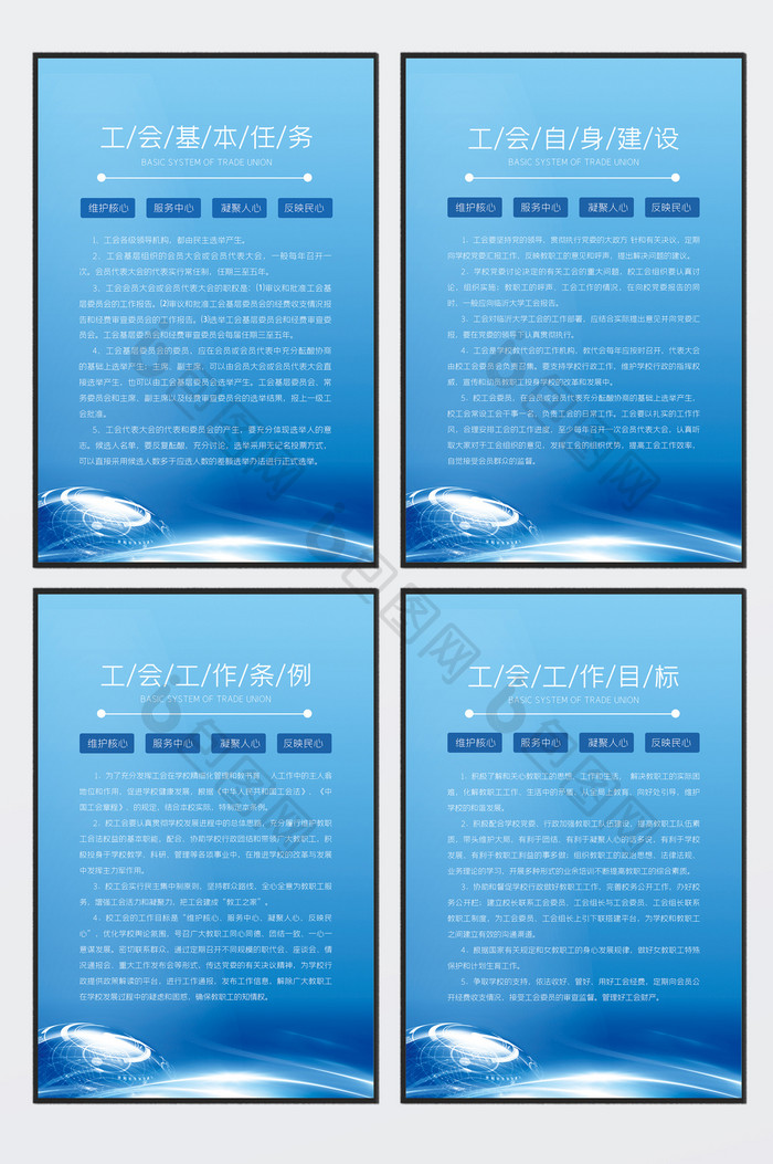 蓝色梦幻科技工会系列四件套制度展板