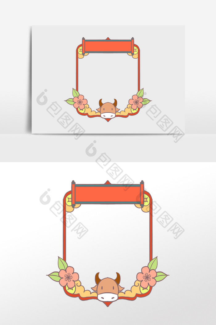 国潮中式春节牛年边框