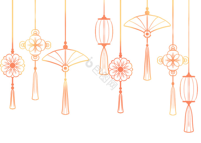 新年春节扇子灯笼吊饰图片