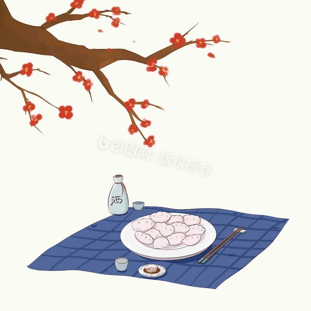 冬至立冬梅花吃饺子小动画动图GIF图片
