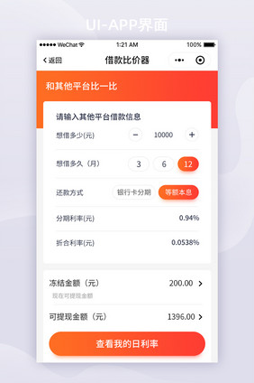红色渐变金融APP借款比价器ui界面设计
