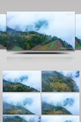 4K航拍雨后山间农田农村村庄视频素材图片