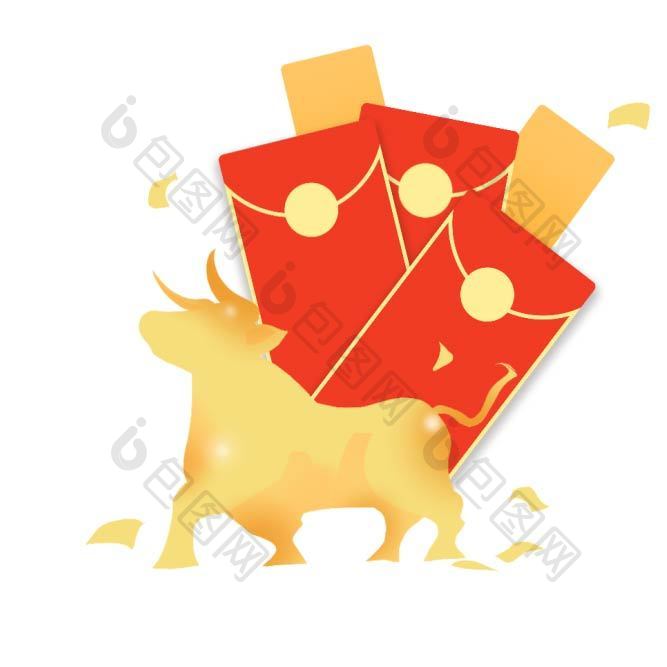 牛年金牛背红包元素动图GIF
