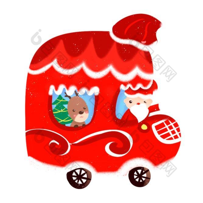 红色可爱小车圣诞元素动图GIF